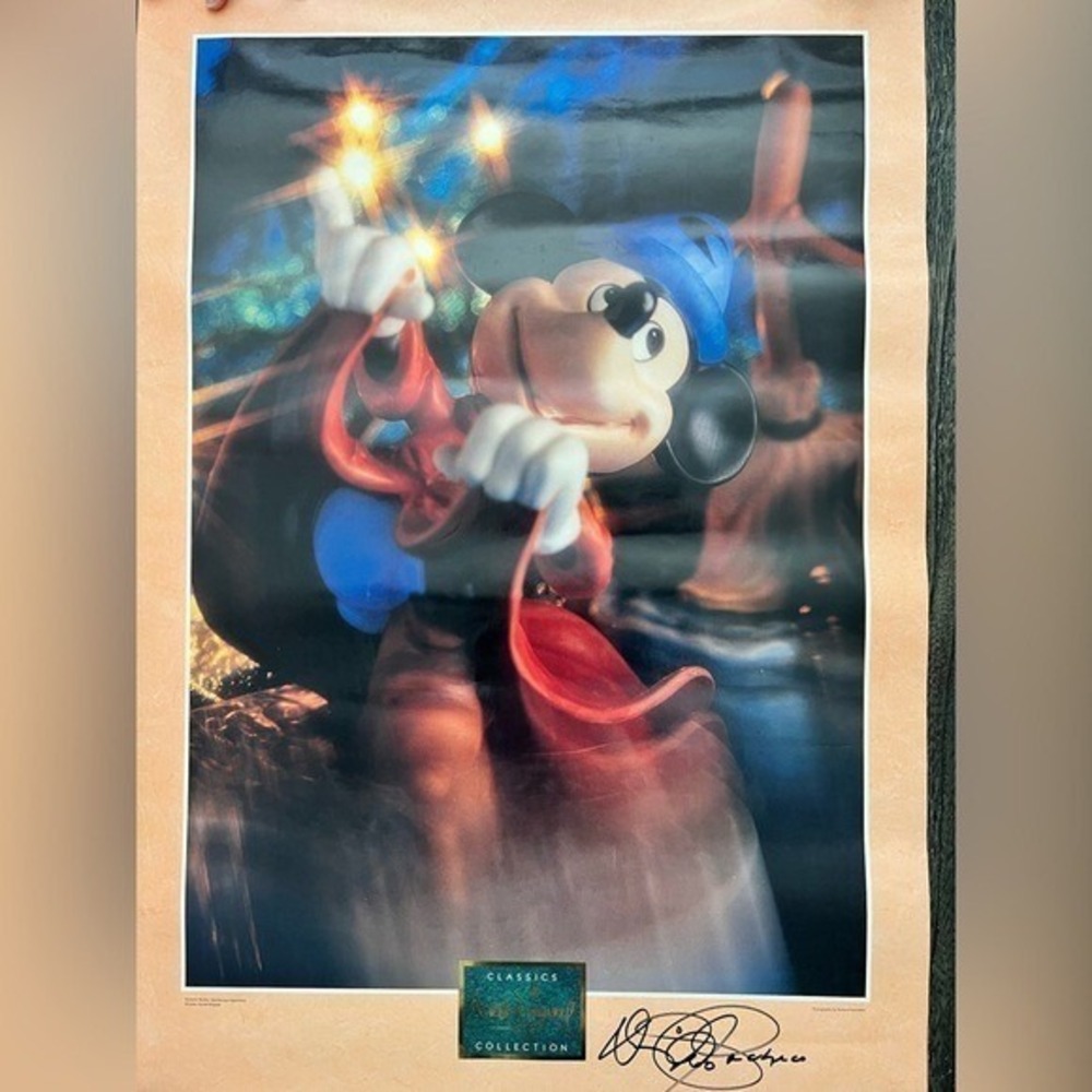 Vintage 90s Disney Sorcerer Mickey Figurine Poster Signed Movie Nostalgia